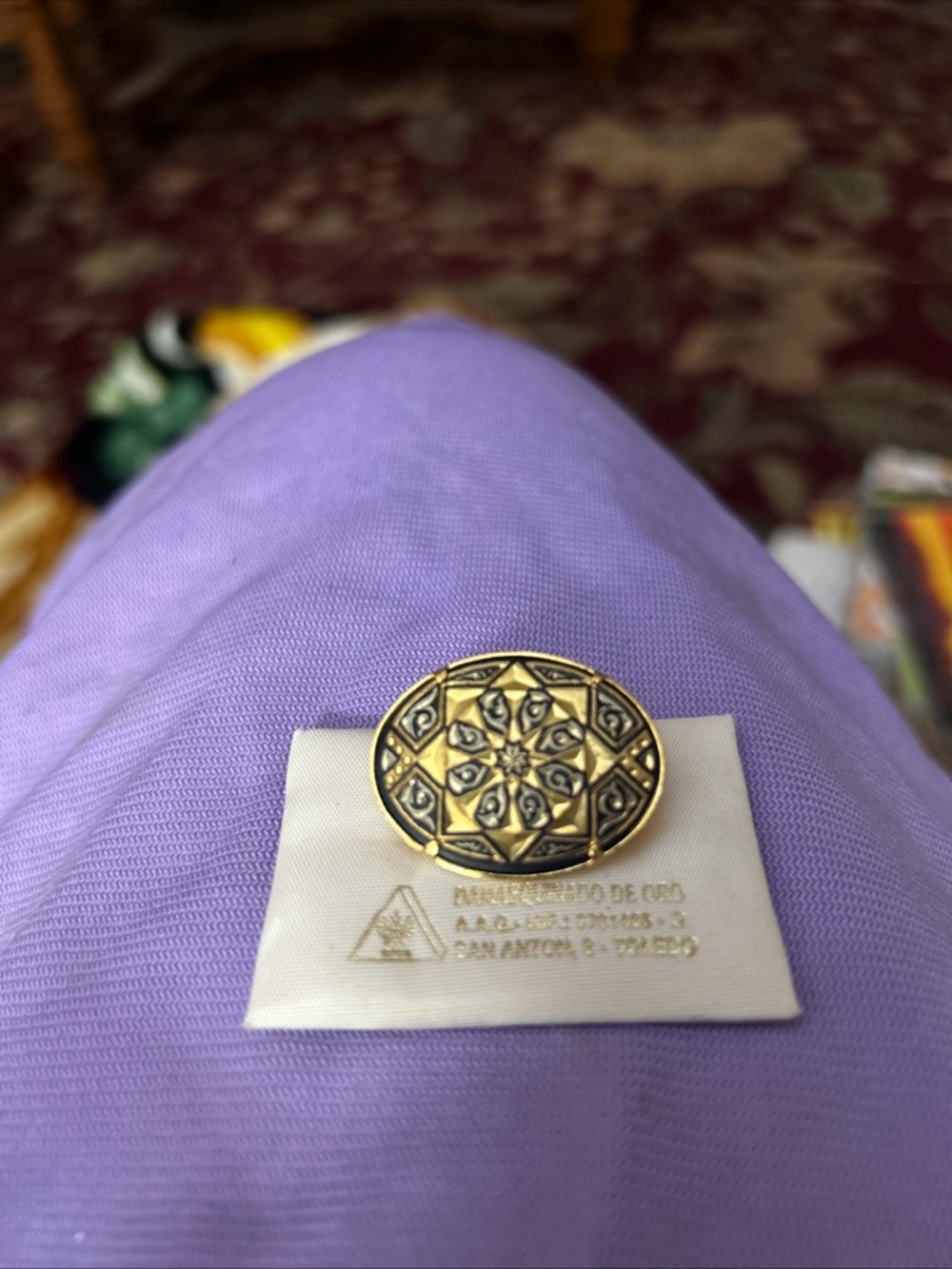 Damascene Style Floral Medallion Brooch - from Spain Women Jewelry Brooch